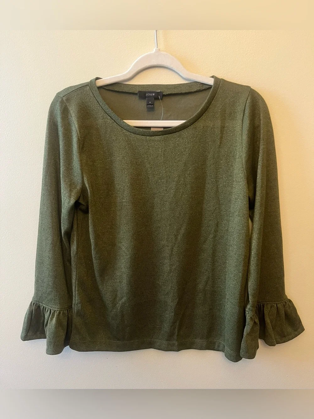 NWT J. Crew Ruffle Sleeve Top Sparkle Green Women's Size Medium